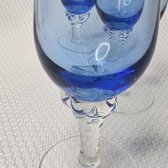 3 Vintage Blue Twisted Stem Shot Aperitif Cordial Glasses 4.5" barware stemware - Picture 8 of 10